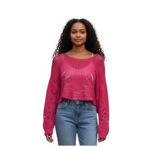 Milio-Milano Pink Drop Stitch Knit Cropped Sweater
